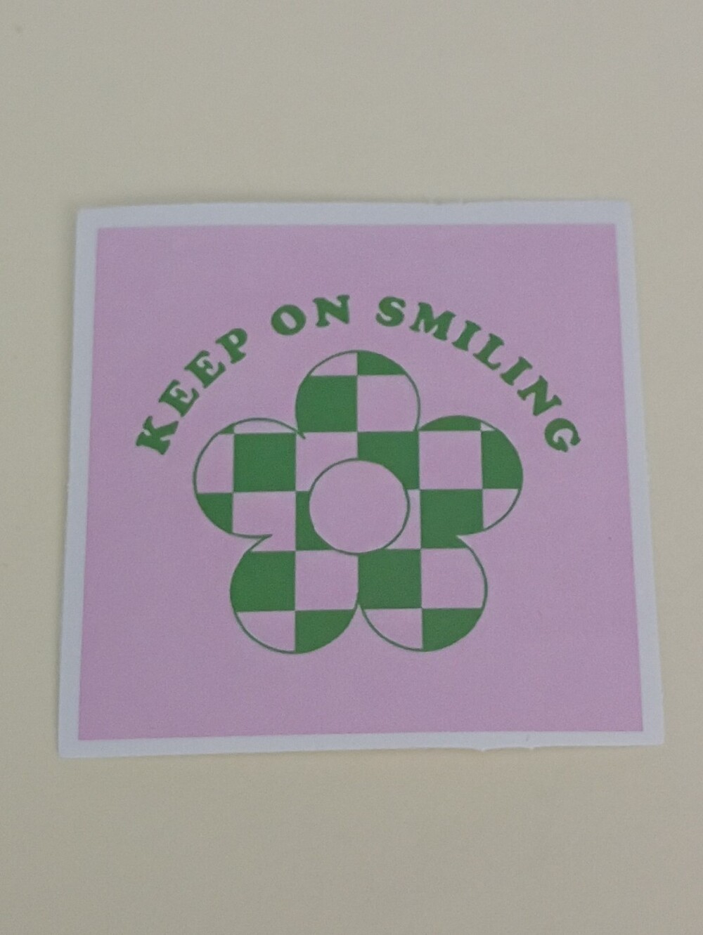 10/$10 Stickers Decals - Keep On Smiling - Pink & Green With Plaid Flower